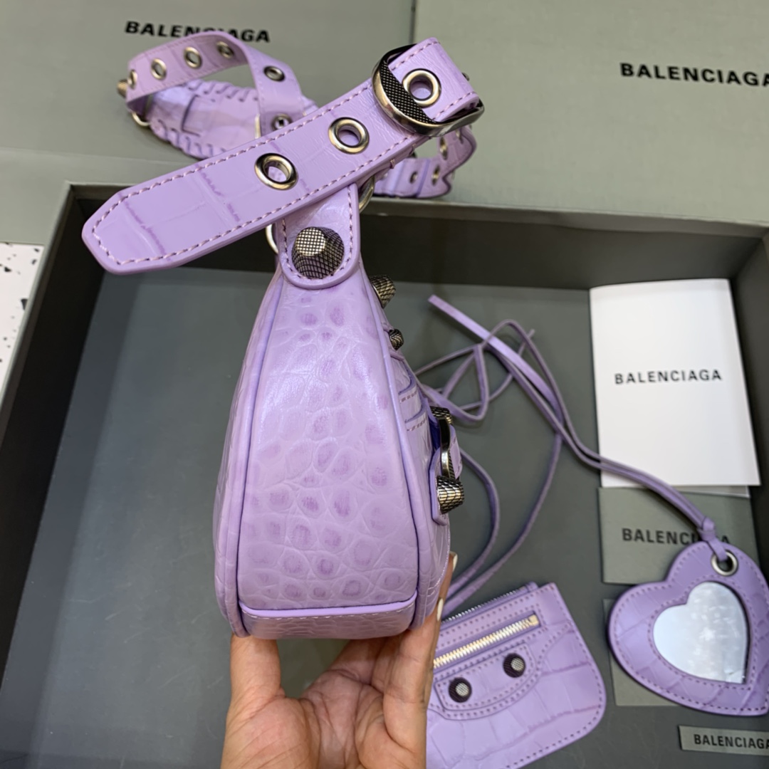 Balenciaga Le Cagole XS Shoulder Bag Crocodile Embossed Light Purple 